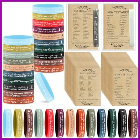 36 Silicone Bible Verse Bracelets with Prayer Cards Church Bulk Set - Picture 2 of 7